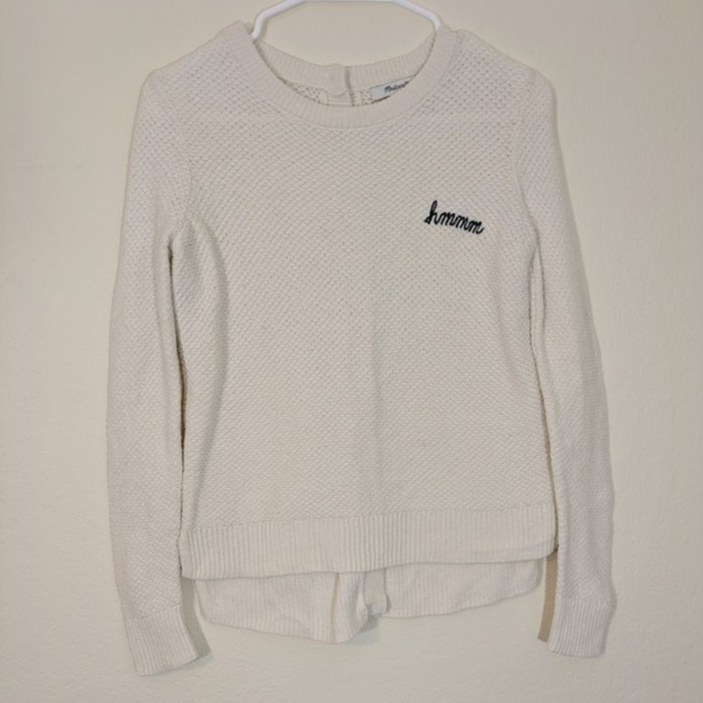 Madewell‎ Hmmm Embroidered Button-Back Cream Sweater Women's XXS
